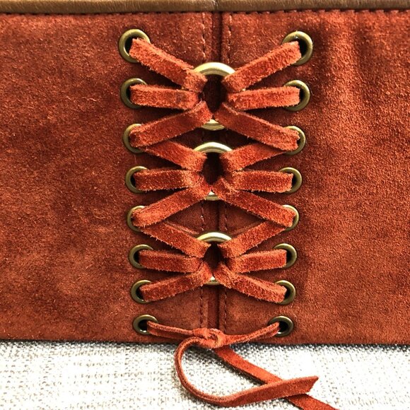 SOLD ~ Vintage Coach Corset Laced Wristlet 7139 Rust Suede and Brown Leather EUC - Picture 2 of 10